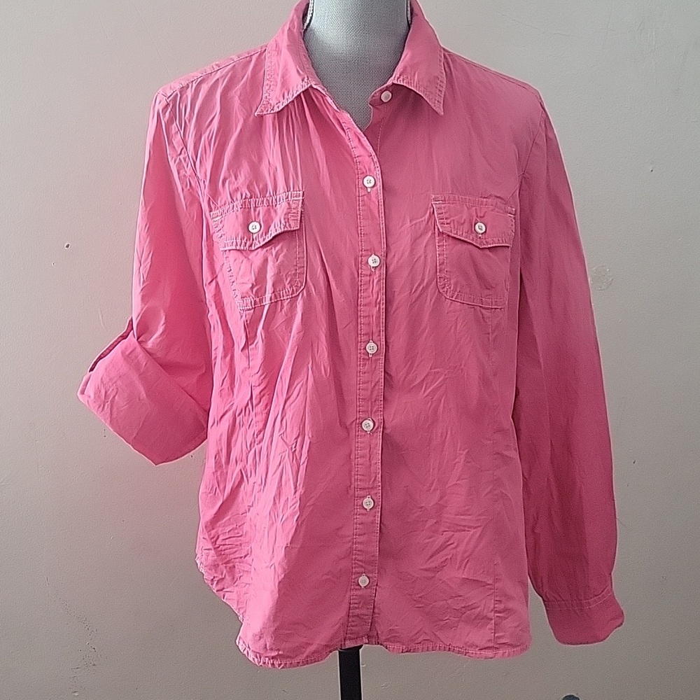 Tommy Hilfiger Neon Pink Button Down Blouse, Size: XL
